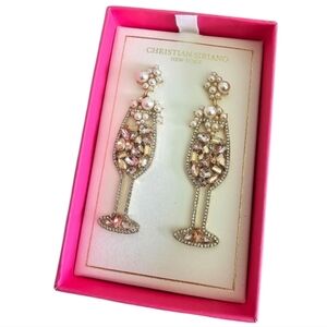 Christian Siriano Gold Faux Pearls Rhinestone Crystal Drop Champagne Earrings